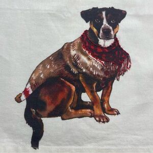 Pottery‎ Barn Dog Tea Towel Christmas Holiday Linen Cotton Embroidered Bandana